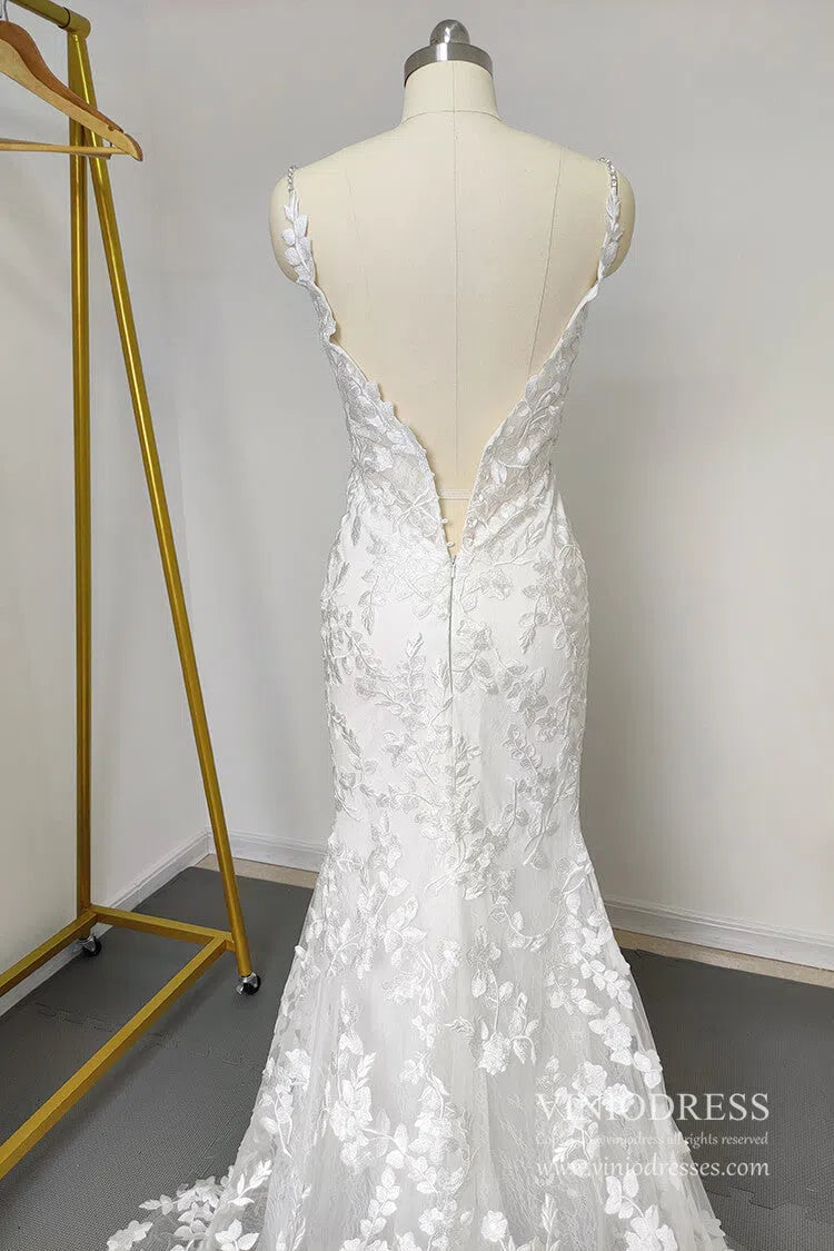 Mermaid Lace Wedding Dresses Backless Boho Wedding Dress Viniodress VW1118-wedding dresses 2025 -Viniodress-Ivory-Custom Size-