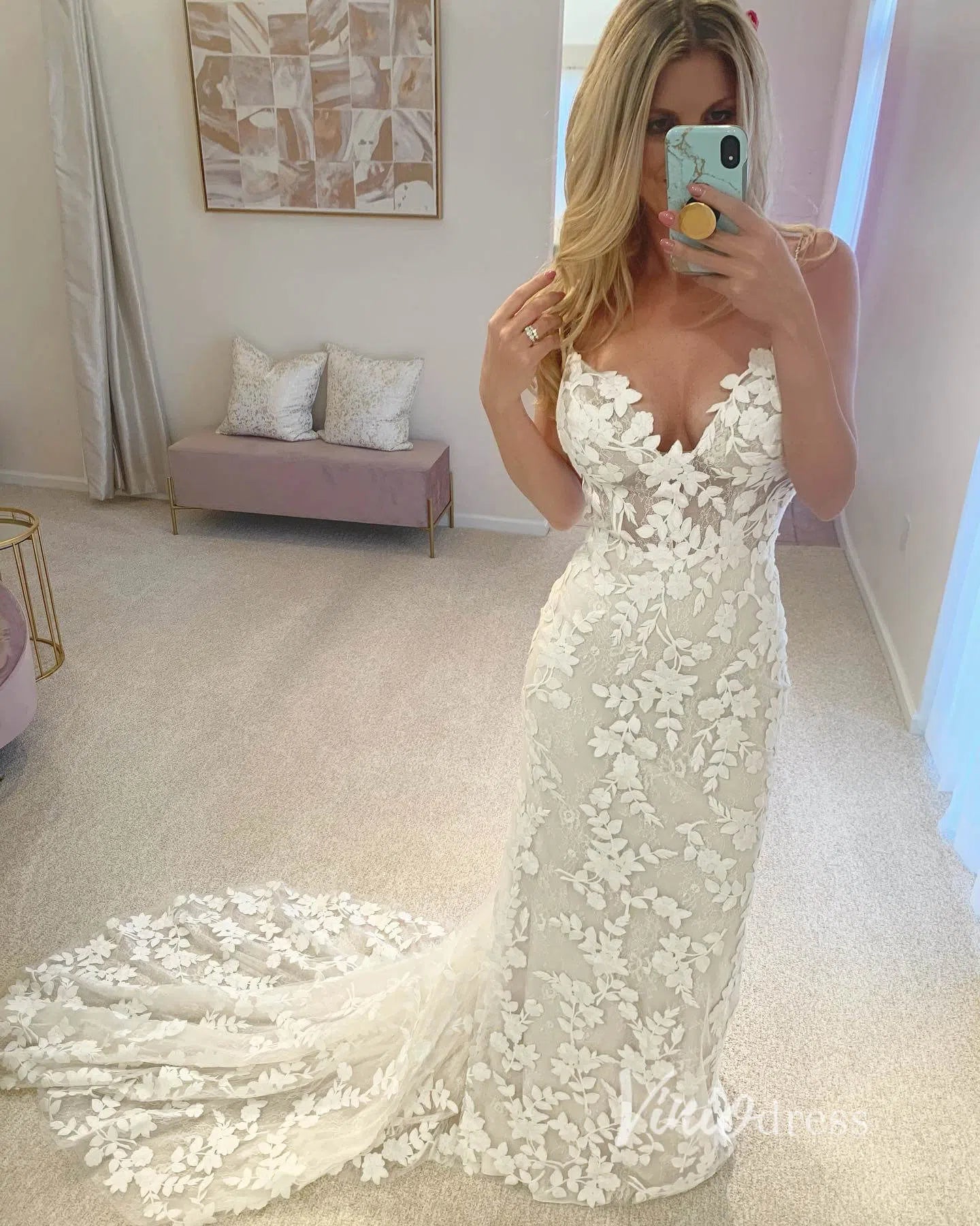 Mermaid Lace Wedding Dresses Backless Boho Wedding Dress Viniodress VW1118-wedding dresses 2025 -Viniodress-Ivory-Custom Size-