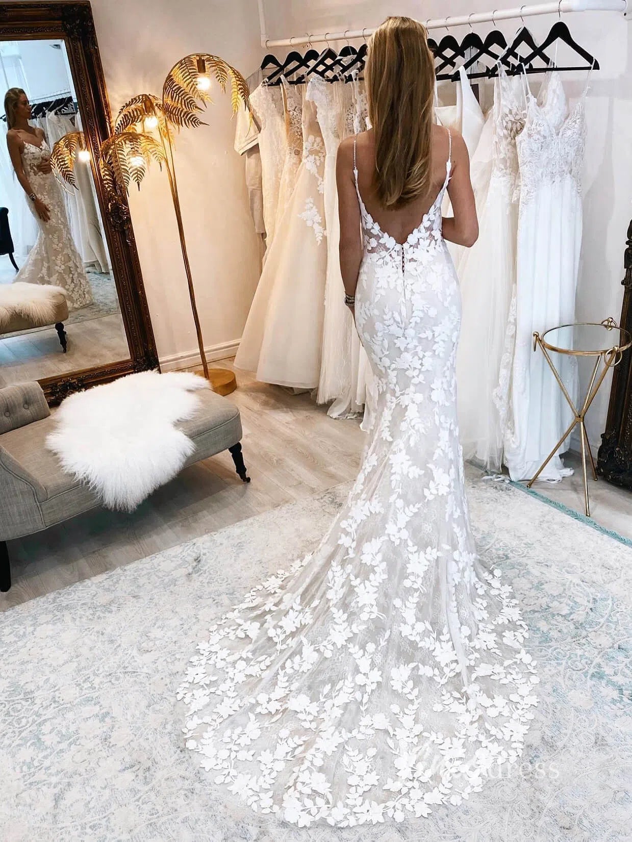 Mermaid Lace Wedding Dresses Backless Boho Wedding Dress Viniodress VW1118-wedding dresses 2025 -Viniodress-Ivory-Custom Size-