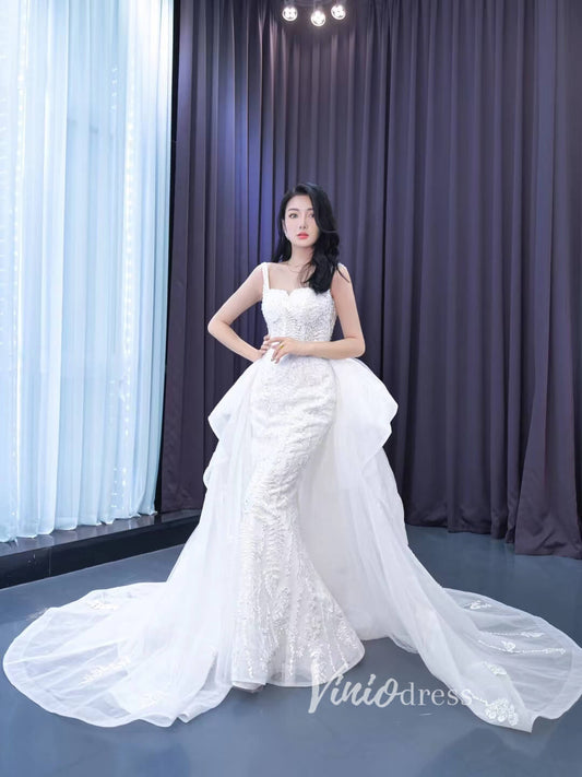 Mermaid Lace Wedding Dresses with Removable Overskirt 222200-wedding dresses 2025 -Viniodress-Ivory-Custom Size-