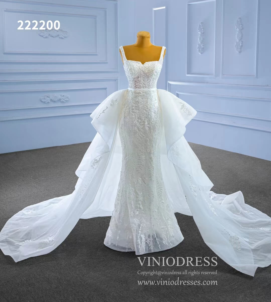 Mermaid Lace Wedding Dresses with Removable Overskirt 222200-wedding dresses 2025 -Viniodress-Ivory-Custom Size-