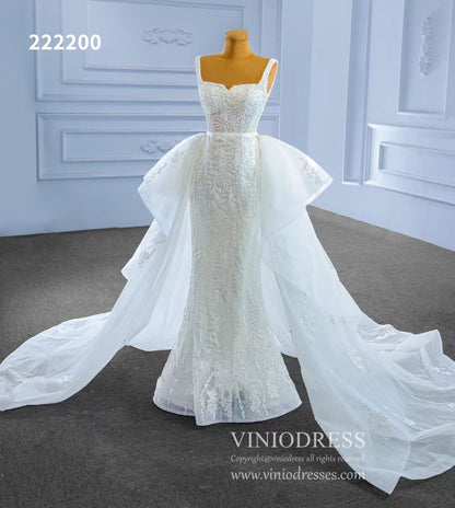 Mermaid Lace Wedding Dresses with Removable Overskirt 222200-wedding dresses 2025 -Viniodress-Ivory-Custom Size-