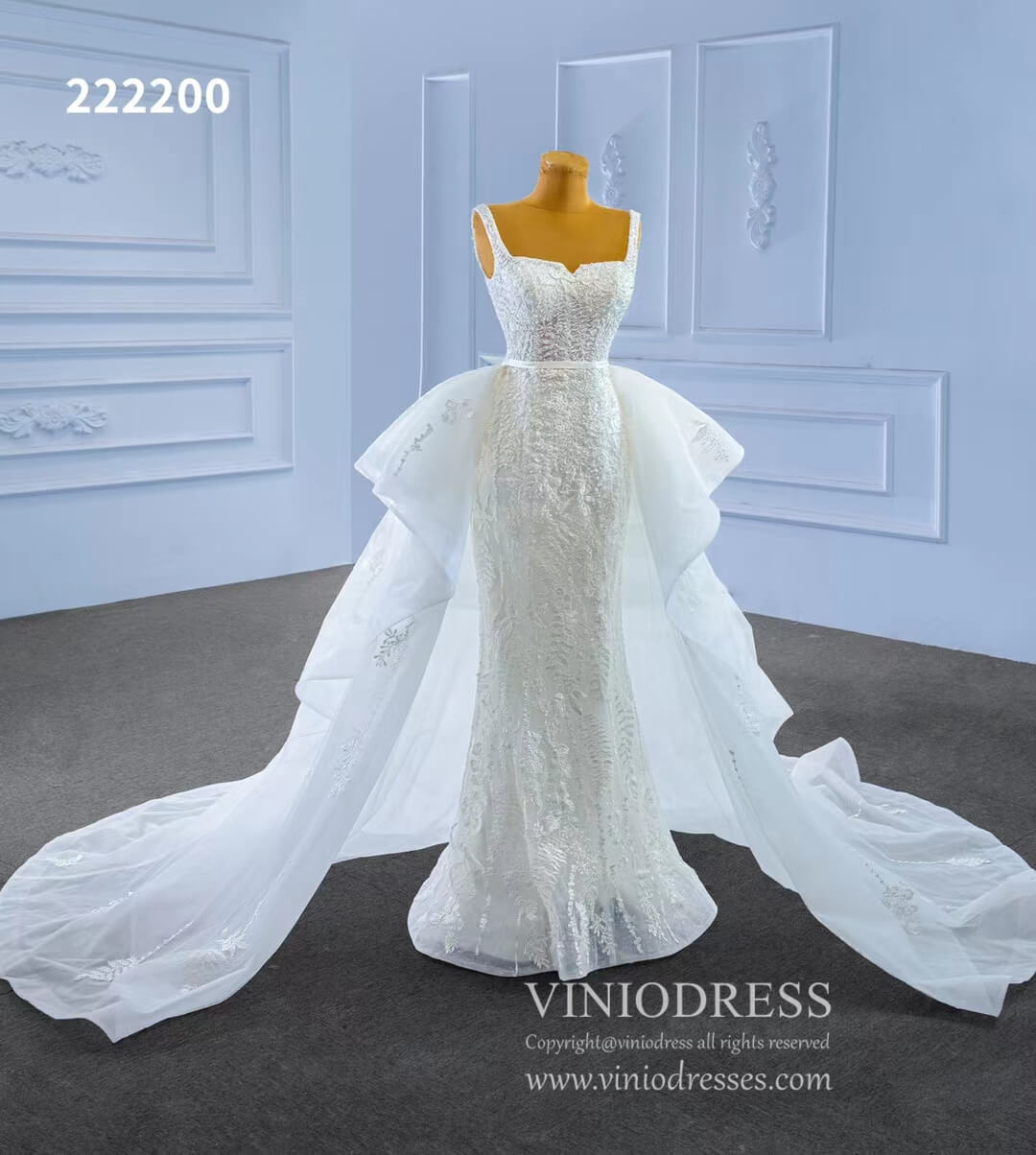 Mermaid Lace Wedding Dresses with Removable Overskirt 222200-wedding dresses 2025 -Viniodress-Ivory-Custom Size-