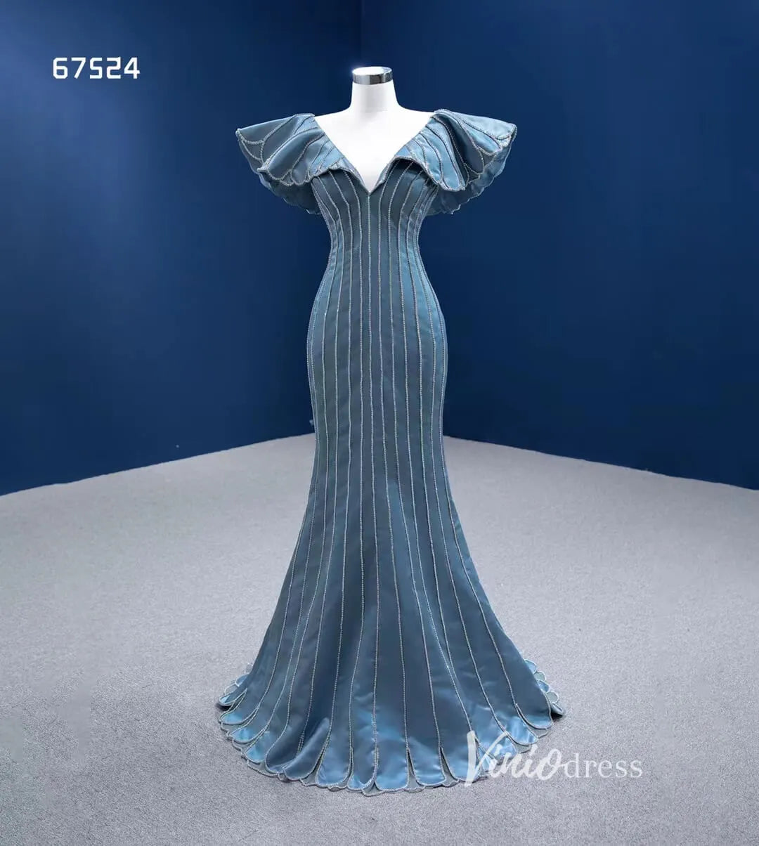 Mermaid Pageant Dress Beaded V-neck Formal Dresses 67524-prom dresses 2025 -Viniodress-As Picture-Custom Size-