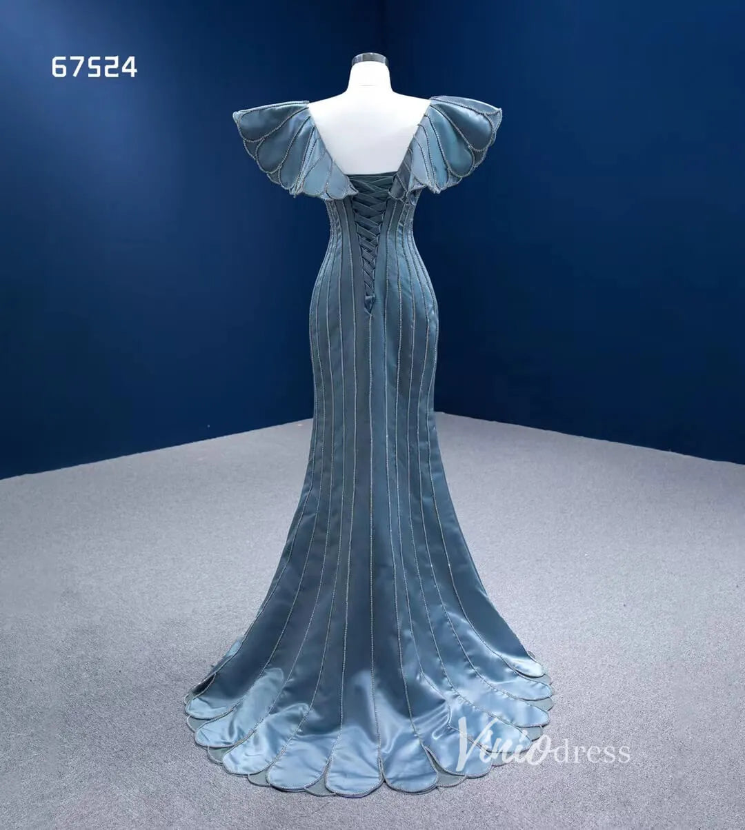 Mermaid Pageant Dress Beaded V-neck Formal Dresses 67524-prom dresses 2025 -Viniodress-As Picture-Custom Size-