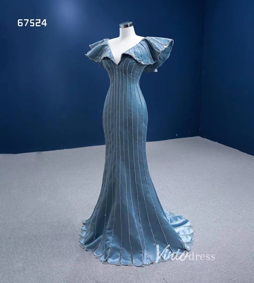 Mermaid Pageant Dress Beaded V-neck Formal Dresses 67524-prom dresses 2025 -Viniodress-As Picture-Custom Size-