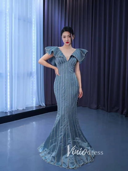 Mermaid Pageant Dress Beaded V-neck Formal Dresses 67524-prom dresses 2025 -Viniodress-As Picture-Custom Size-