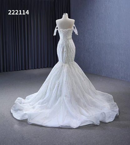 Mermaid Pearl Wedding Dresses Off the Shoulder Bridal Dress 222114-wedding dresses 2025 -Viniodress-Ivory-Custom Size-