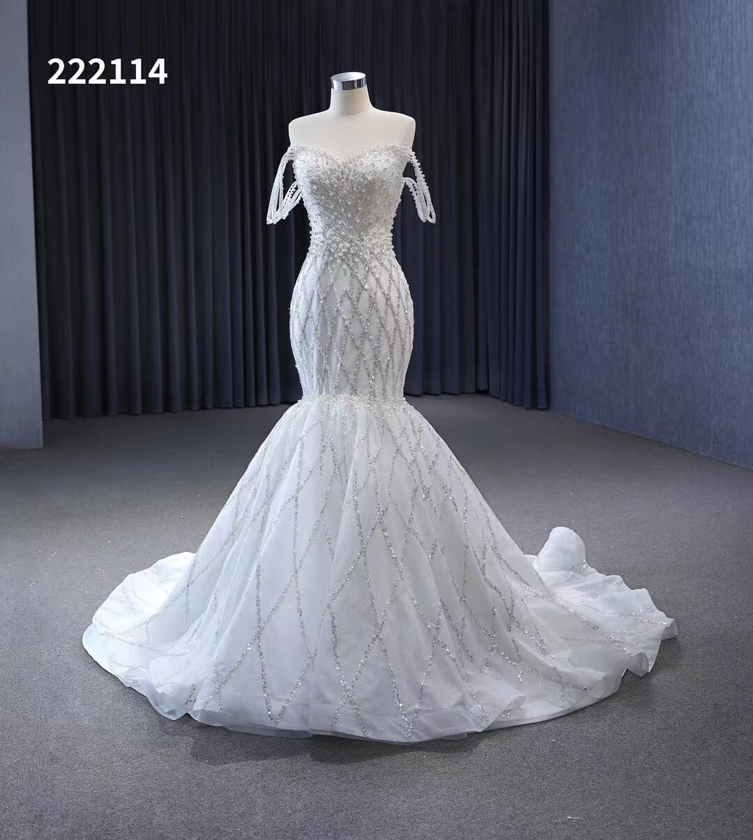Mermaid Pearl Wedding Dresses Off the Shoulder Bridal Dress 222114-wedding dresses 2025 -Viniodress-Ivory-Custom Size-