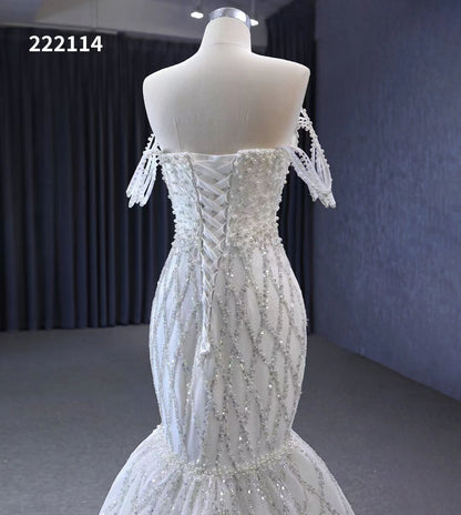 Mermaid Pearl Wedding Dresses Off the Shoulder Bridal Dress 222114-wedding dresses 2025 -Viniodress-Ivory-Custom Size-