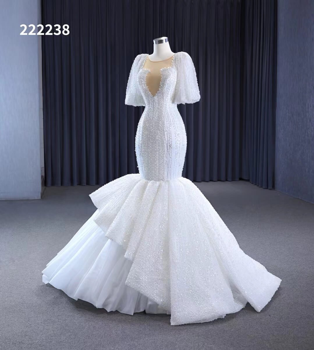 Mermaid Pearl Wedding Dresses Puffed Sleeve Bridal Dress 222238-wedding dresses 2025 -Viniodress-Ivory-Custom Size-