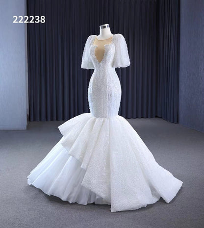 Mermaid Pearl Wedding Dresses Puffed Sleeve Bridal Dress 222238-wedding dresses 2025 -Viniodress-Ivory-Custom Size-