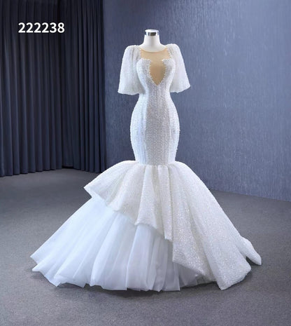 Mermaid Pearl Wedding Dresses Puffed Sleeve Bridal Dress 222238-wedding dresses 2025 -Viniodress-Ivory-Custom Size-