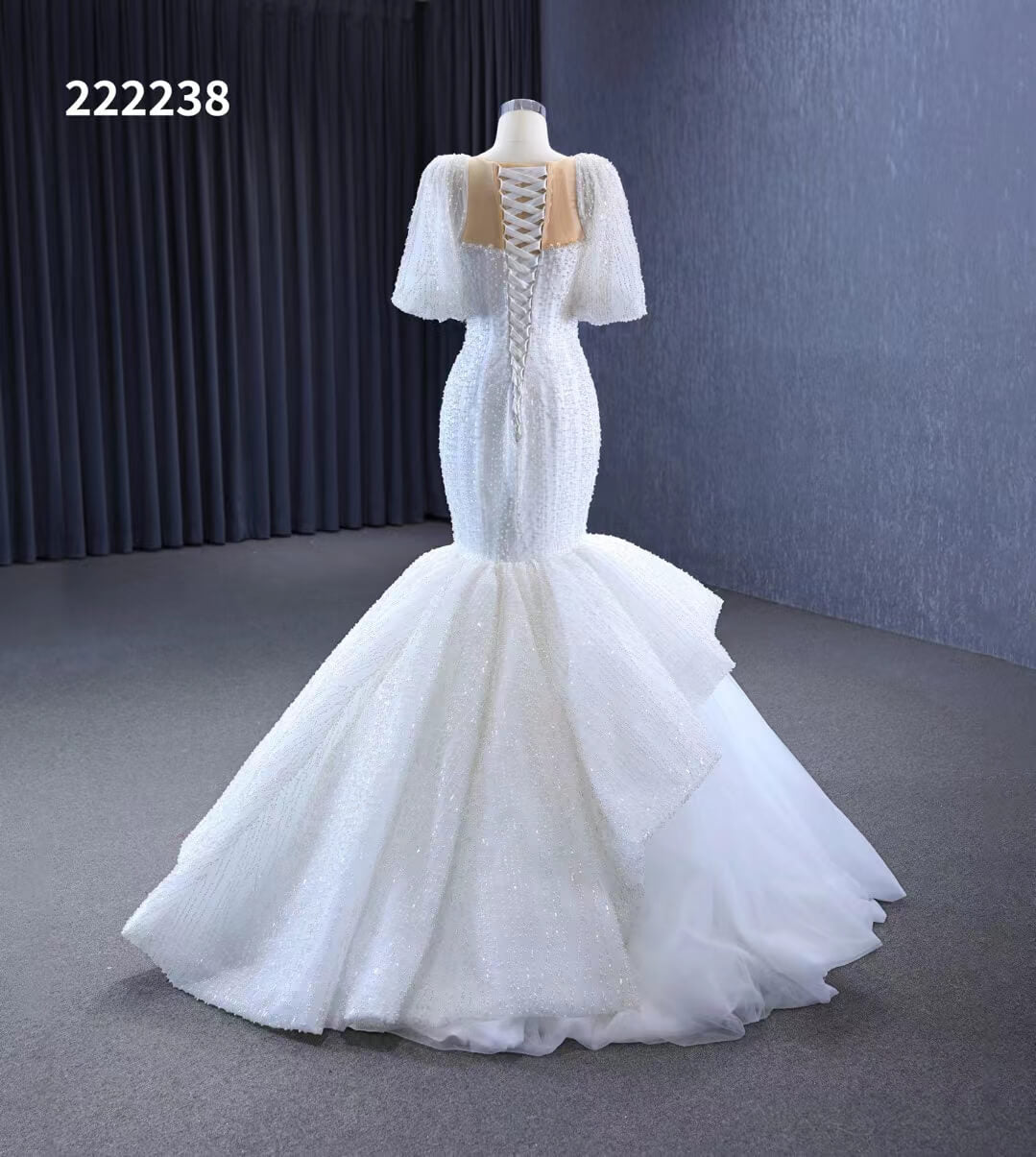 Mermaid Pearl Wedding Dresses Puffed Sleeve Bridal Dress 222238-wedding dresses-Viniodress-Viniodress