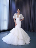 Mermaid Pearl Wedding Dresses Puffed Sleeve Bridal Dress 222238