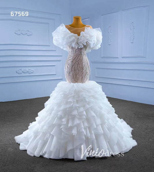 Mermaid Ruffle Wedding Dresses Layered Bridal Gown 67569-wedding dresses 2025 -Viniodress-Ivory-Custom Size-