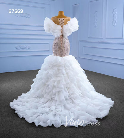 Mermaid Ruffle Wedding Dresses Layered Bridal Gown 67569-wedding dresses 2025 -Viniodress-Ivory-Custom Size-