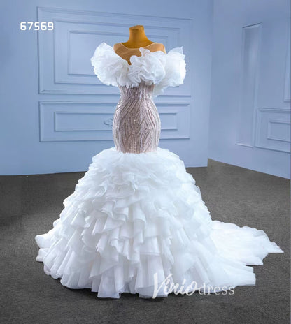Mermaid Ruffle Wedding Dresses Layered Bridal Gown 67569-wedding dresses 2025 -Viniodress-Ivory-Custom Size-