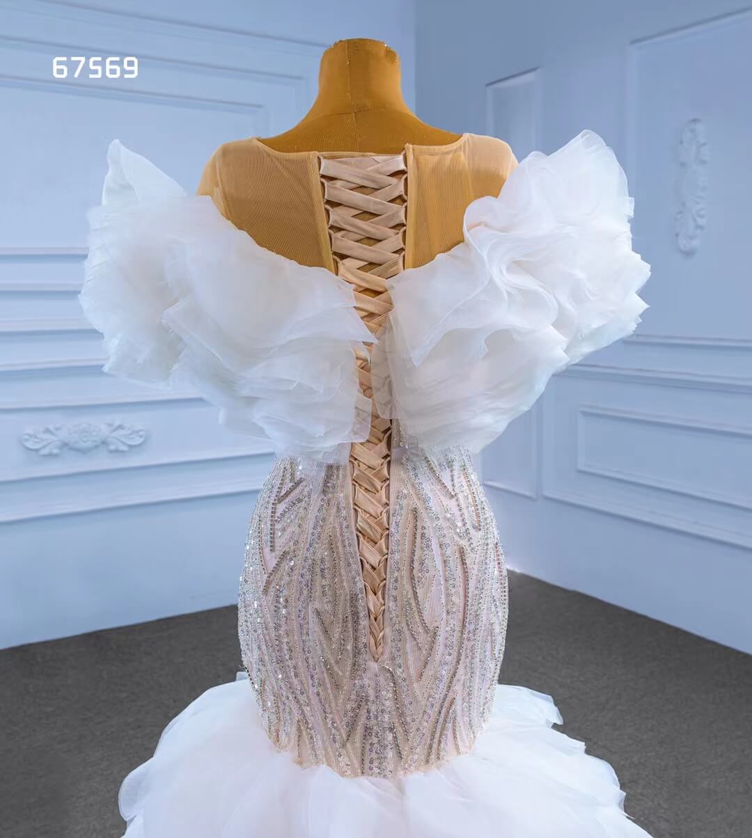 Mermaid Ruffle Wedding Dresses Layered Bridal Gown 67569-wedding dresses 2025 -Viniodress-Ivory-Custom Size-