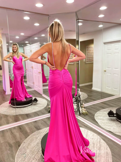 Mermaid Satin Prom Dresses with Slit Spaghetti Strap Evening Dress FD3657-prom dresses 2025 -Viniodress-Nude-Custom Size-