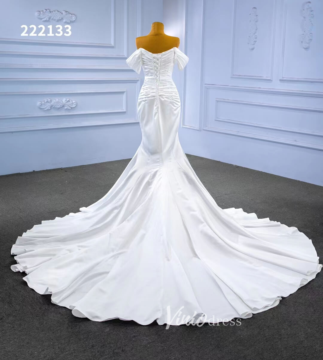 Mermaid Satin Wedding Dresses Off the Shoulder Bridal Dress 222133-wedding dresses 2025 -Viniodress-Ivory-Custom Size-
