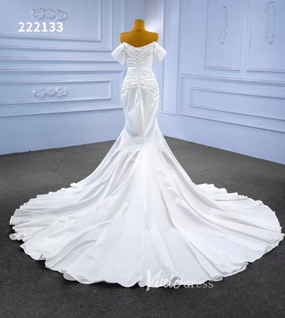 Mermaid Satin Wedding Dresses Off the Shoulder Bridal Dress 222133-wedding dresses 2025 -Viniodress-Ivory-Custom Size-