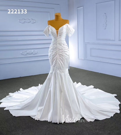 Mermaid Satin Wedding Dresses Off the Shoulder Bridal Dress 222133-wedding dresses 2025 -Viniodress-Ivory-Custom Size-
