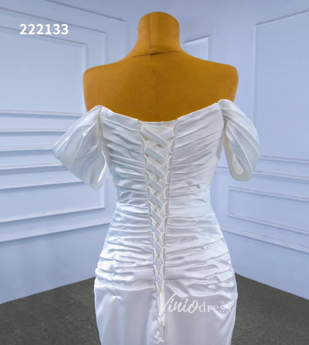 Mermaid Satin Wedding Dresses Off the Shoulder Bridal Dress 222133-wedding dresses 2025 -Viniodress-Ivory-Custom Size-