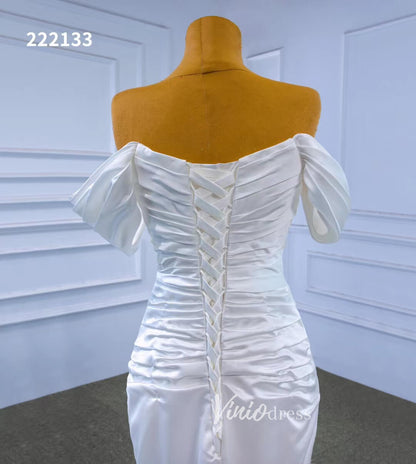 Mermaid Satin Wedding Dresses Off the Shoulder Bridal Dress 222133-wedding dresses 2025 -Viniodress-Ivory-Custom Size-