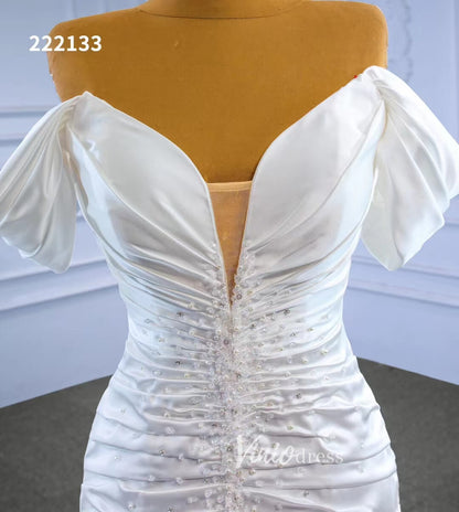 Mermaid Satin Wedding Dresses Off the Shoulder Bridal Dress 222133-wedding dresses 2025 -Viniodress-Ivory-Custom Size-
