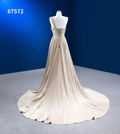 Mermaid Satin Wedding Dresses One Shoulder Formal Dress 67572-wedding dresses 2025 -Viniodress-Champagne-Custom Size-