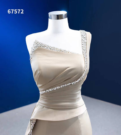 Mermaid Satin Wedding Dresses One Shoulder Formal Dress 67572-wedding dresses 2025 -Viniodress-Champagne-Custom Size-