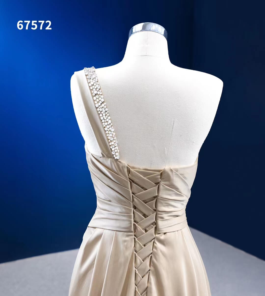Mermaid Satin Wedding Dresses One Shoulder Formal Dress 67572-wedding dresses 2025 -Viniodress-Champagne-Custom Size-