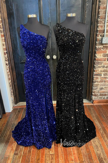 Mermaid Sequin Prom Dress One Shoulder Formal Dresses FD2959-prom dresses 2025 -Viniodress-Teal-Custom Size-