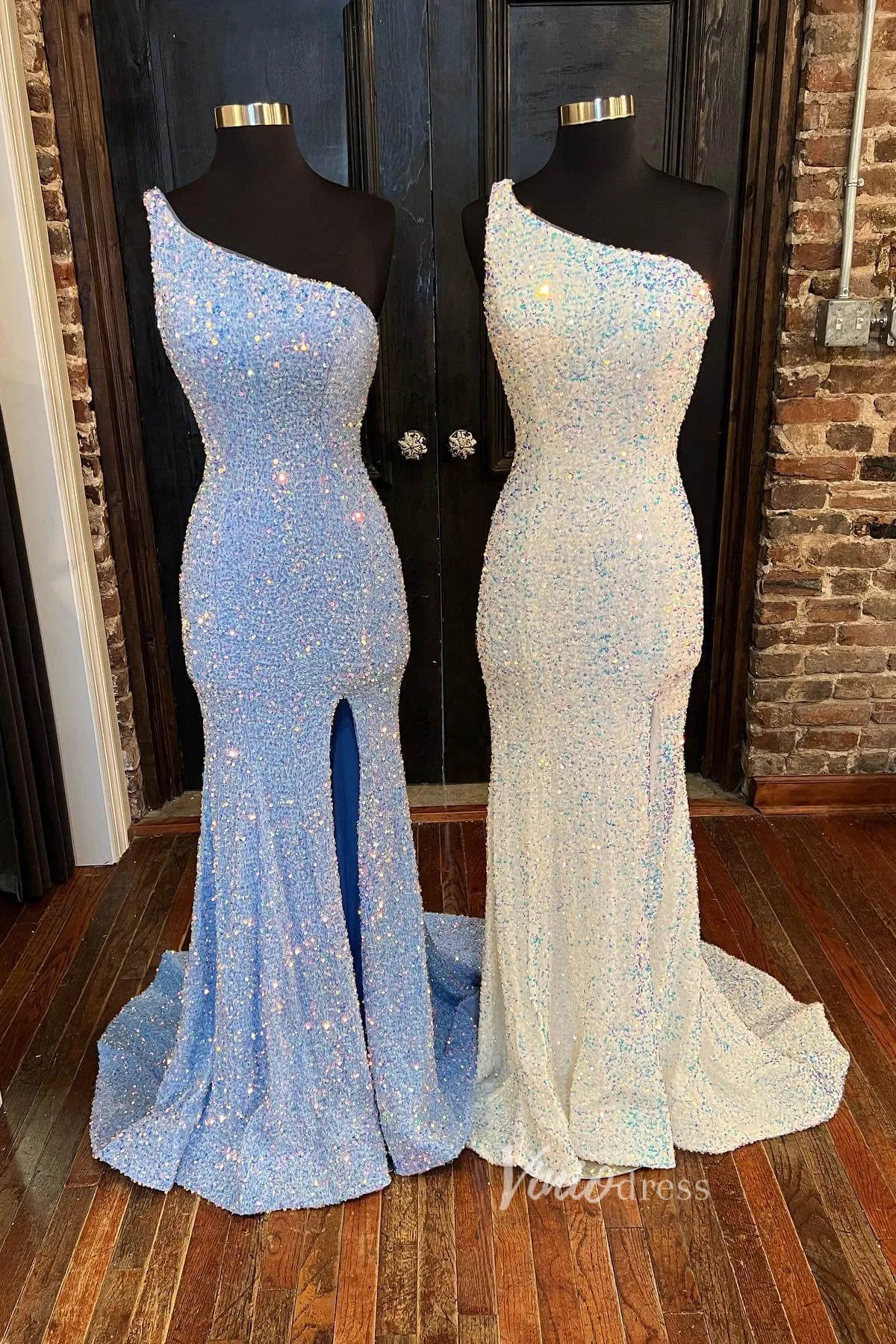 Mermaid Sequin Prom Dress One Shoulder Formal Dresses FD2959-prom dresses 2025 -Viniodress-Teal-Custom Size-