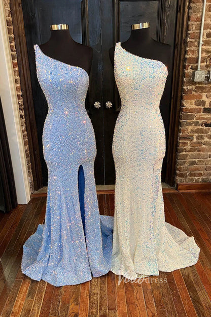 Mermaid Sequin Prom Dress One Shoulder Formal Dresses FD2959-prom dresses 2025 -Viniodress-Teal-Custom Size-
