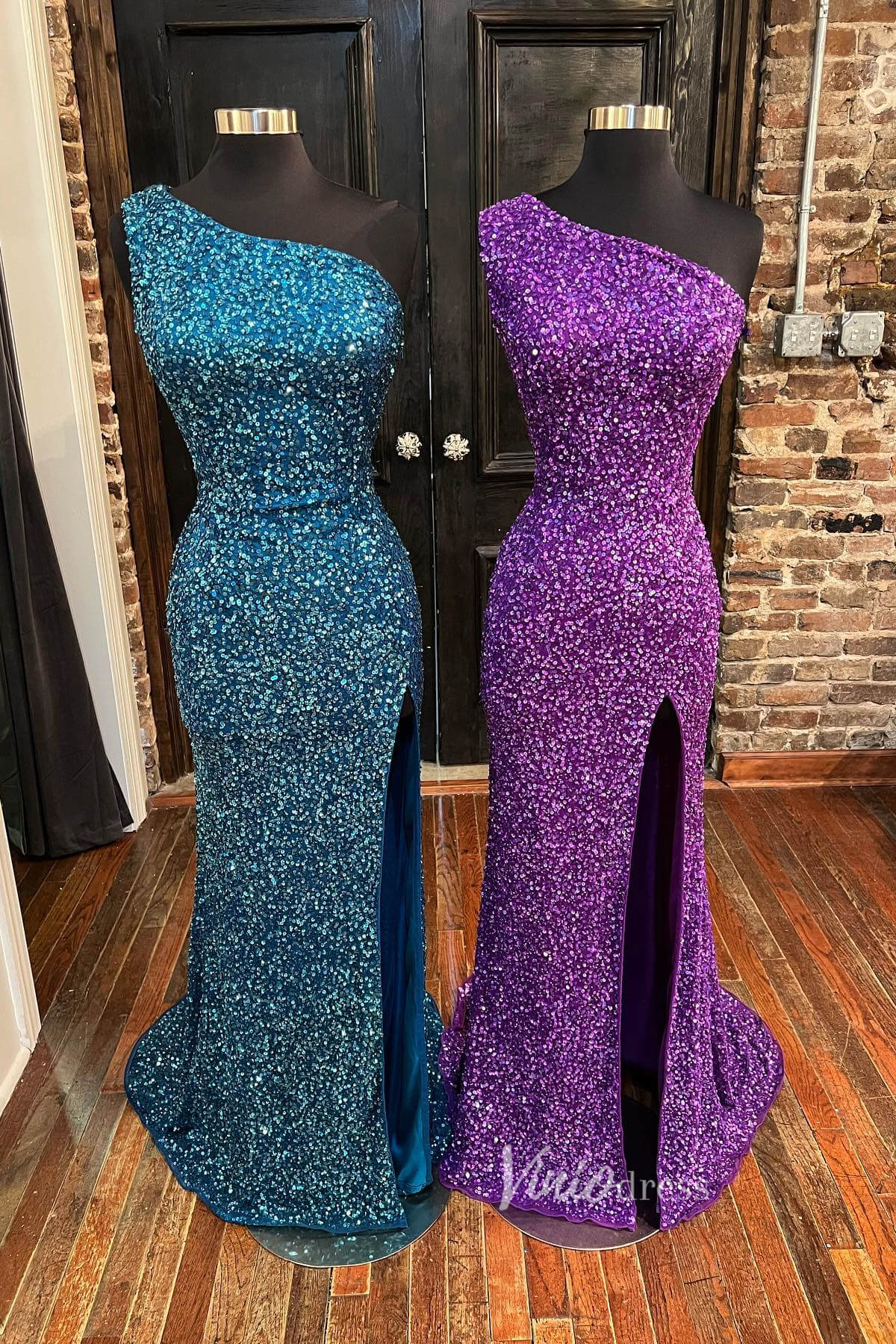 Prom Dress 2025 Mermaid Sequin Prom Dress One Shoulder Formal Dresses FD2959-unique prom dresses-Teal-Custom Size-Viniodress