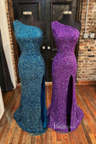 Prom Dress 2025 Mermaid Sequin Prom Dress One Shoulder Formal Dresses FD2959-unique prom dresses-Teal-Custom Size-Viniodress