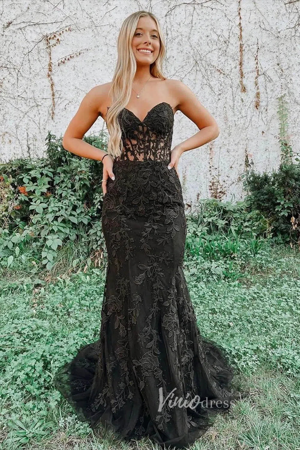 Mermaid Strapless Lace Prom Dresses Long Evening Dress FD1250F-prom dresses-Viniodress-Viniodress