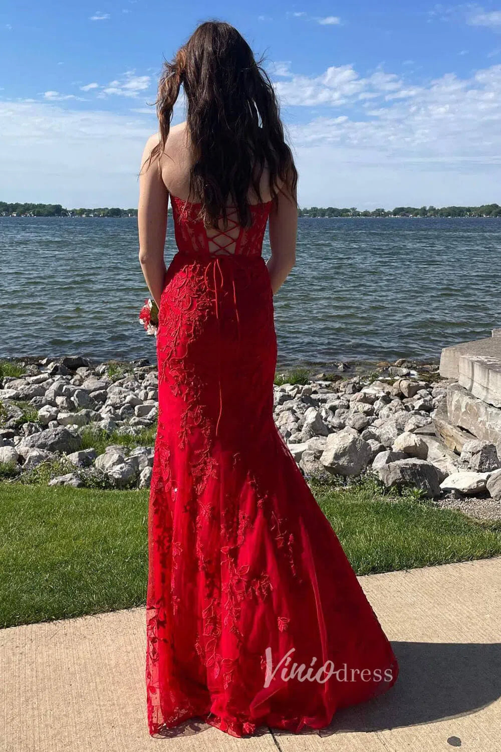 Mermaid Strapless Lace Prom Dresses Long Evening Dress FD1250F-prom dresses-Viniodress-Viniodress