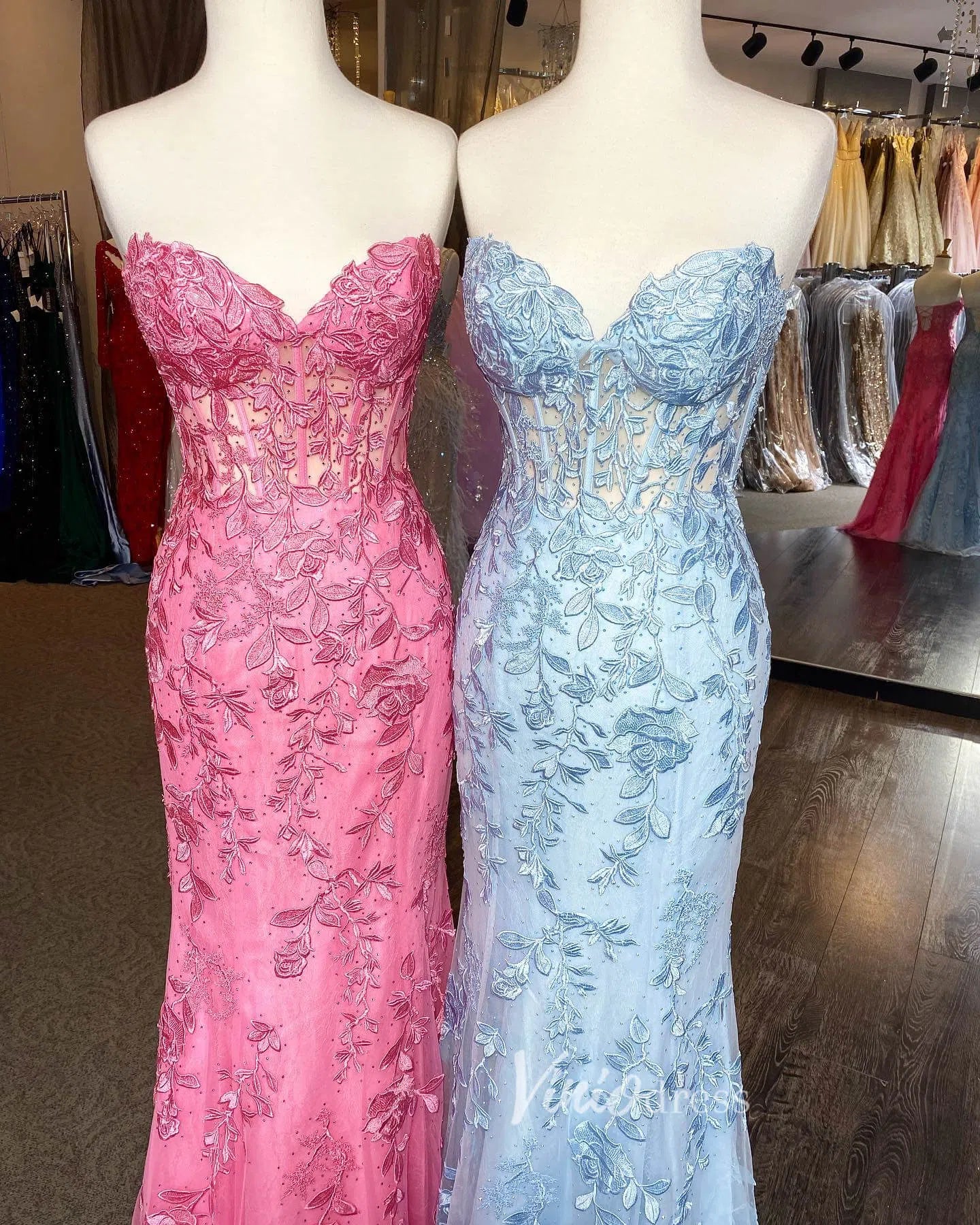 Mermaid Strapless Lace Prom Dresses Long Evening Dress FD1250F-prom dresses-Viniodress-Viniodress