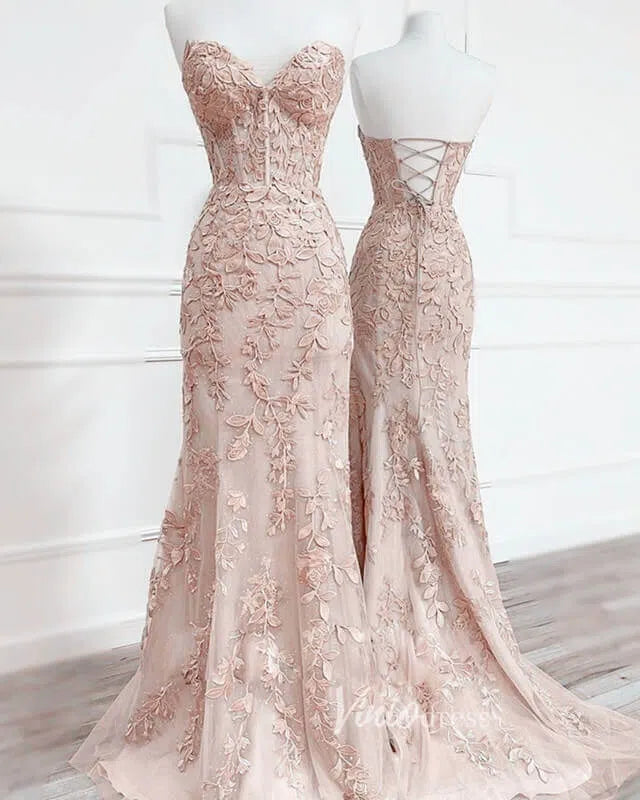 Mermaid Strapless Lace Prom Dresses Long Evening Dress FD1250F-prom dresses-Viniodress-Viniodress