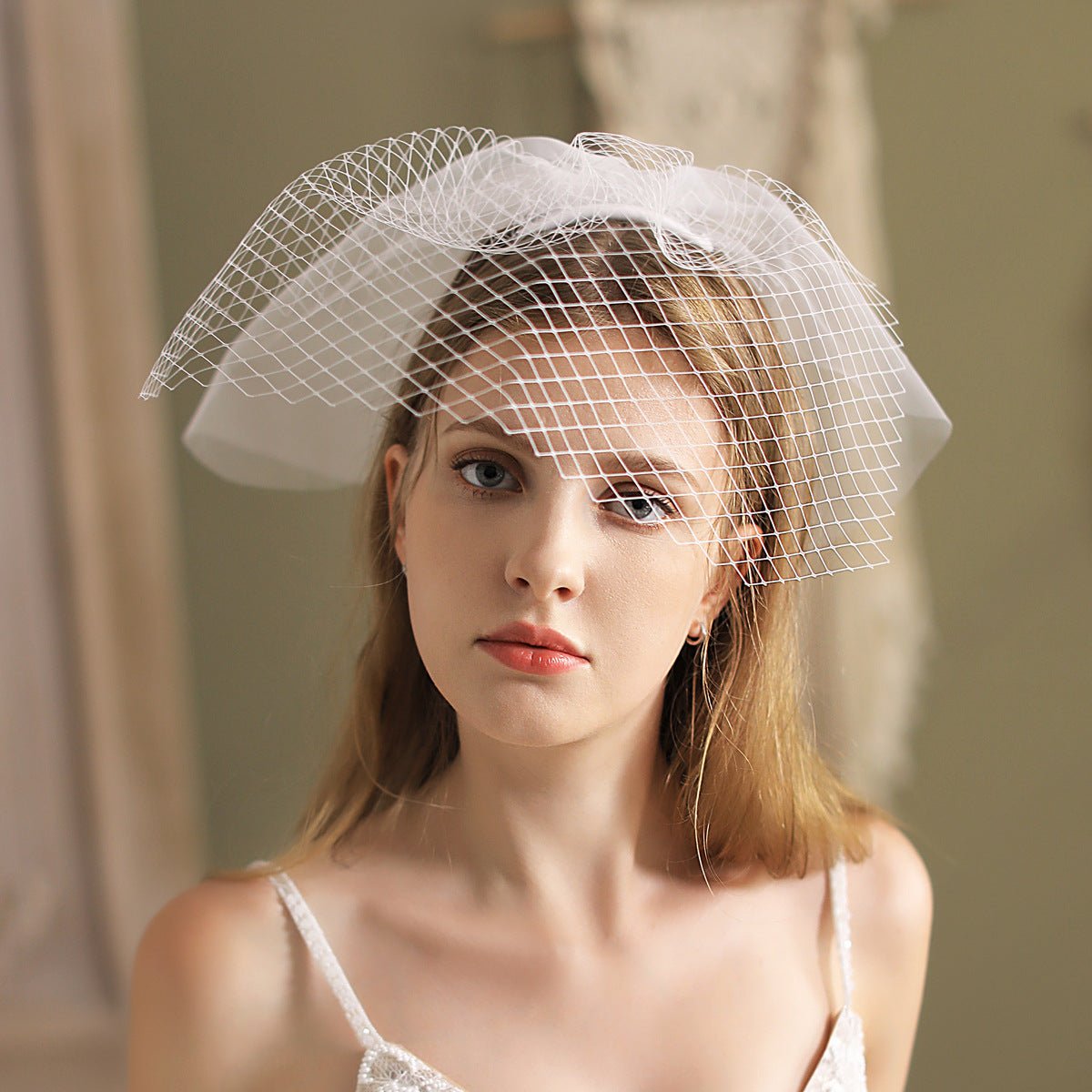 Mesh Birdcage Veil for Bride-Accessories 2025 -Viniodress-Ivory-