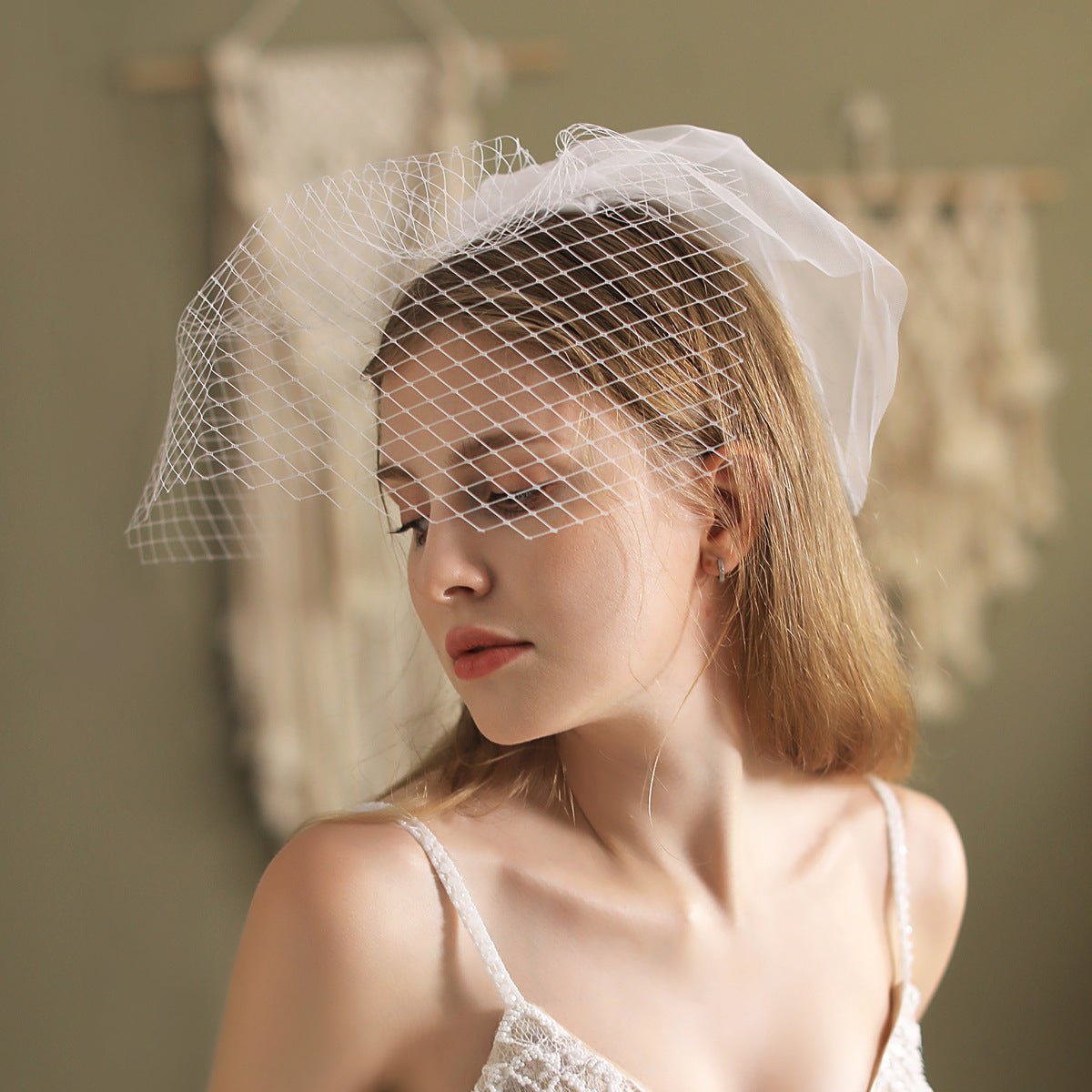 Mesh Birdcage Veil for Bride-Accessories 2025 -Viniodress-Ivory-