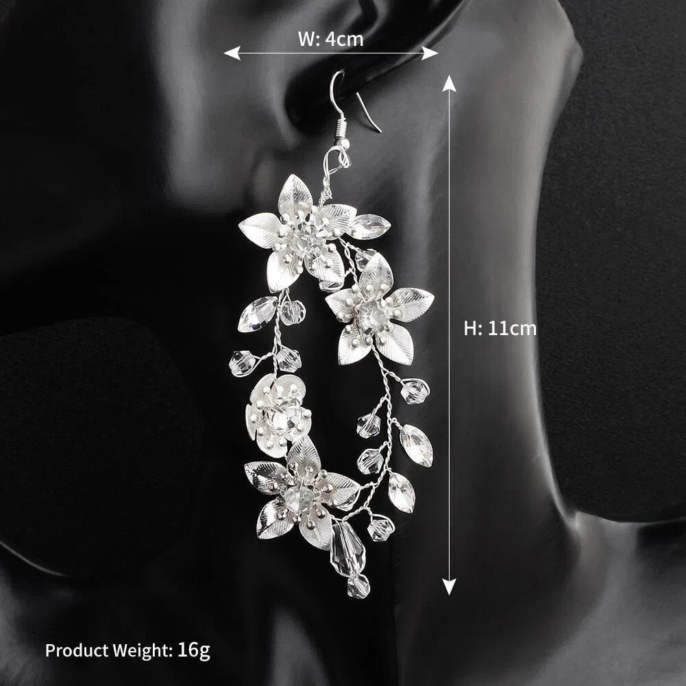 Metal Blossom Crystal Oval Earrings AC1054-Bridal Jewelry-Viniodress-Earrings-Viniodress