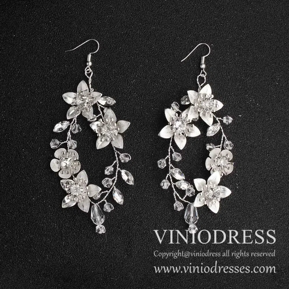 Metal Blossom Crystal Oval Earrings AC1054-Bridal Jewelry-Viniodress-Earrings-Viniodress