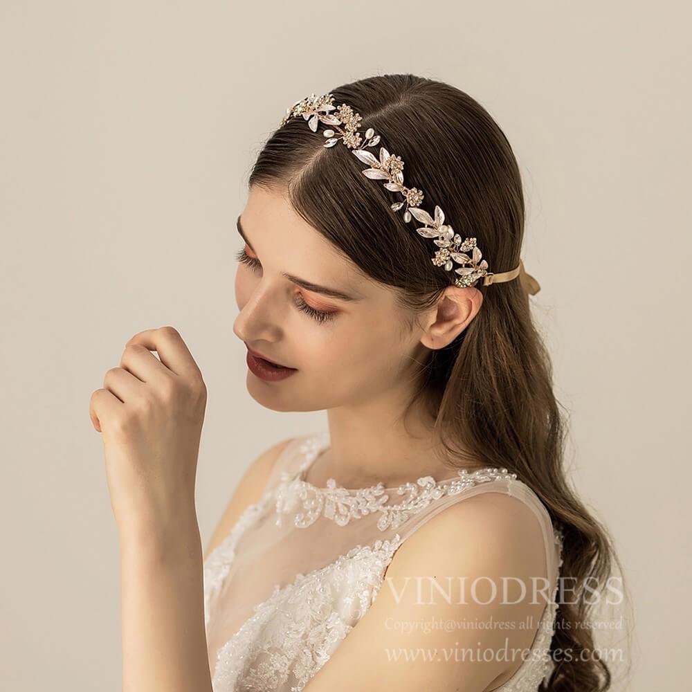Metal Leaf Bridal Headband AC1197-Headpieces 2025 -Viniodress-Headband-