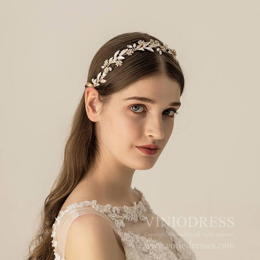Metal Leaf Bridal Headband AC1197-Headpieces 2025 -Viniodress-Headband-
