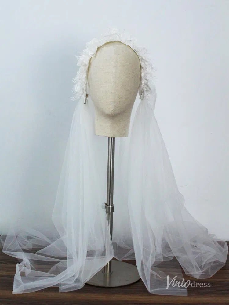 Mid Length Floral Juliet Cap Veils Viniodress AC1296-Bridal Veil 2025 -Viniodress-Ivory-
