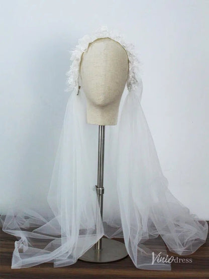 Mid Length Floral Juliet Cap Veils Viniodress AC1296-Bridal Veil 2025 -Viniodress-Ivory-